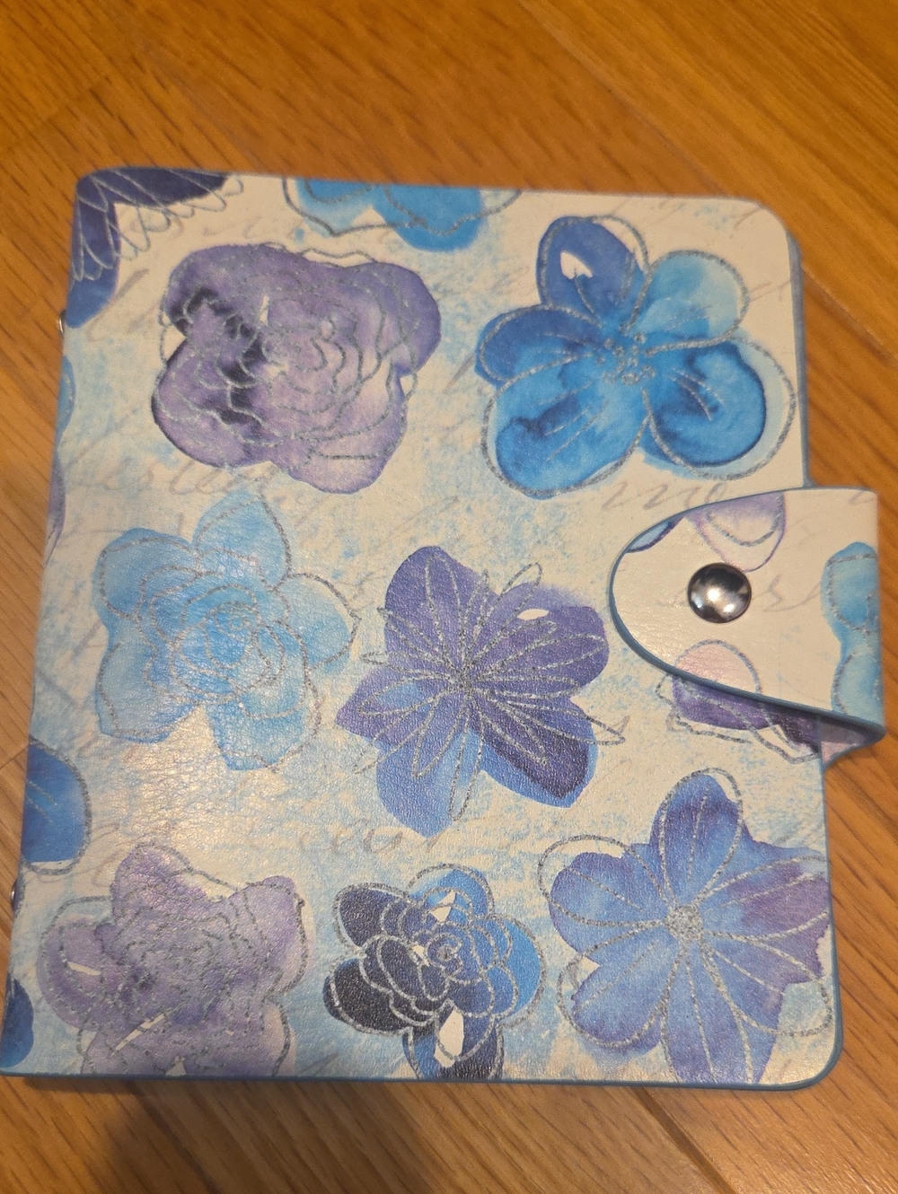 Floral Blue & Purple Faux Leather Snap Closure Photo Book